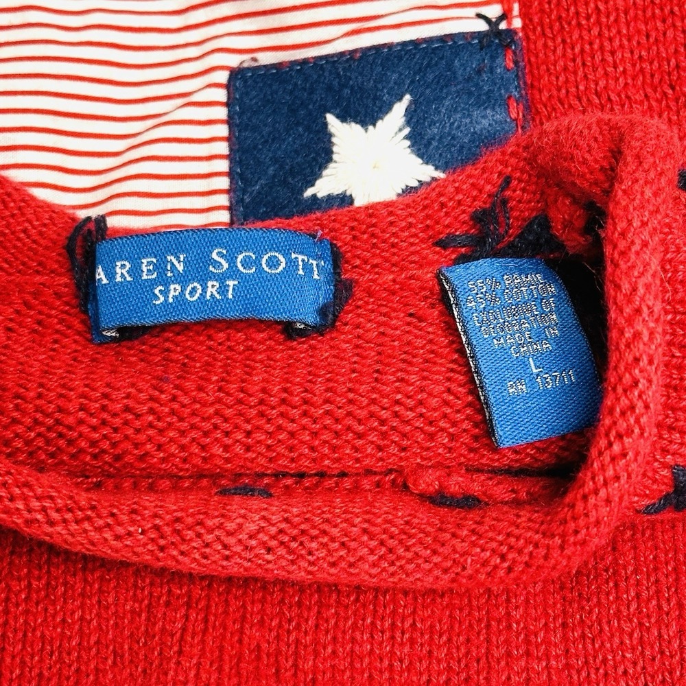 Karen Scott Sport Large Red White Blue Sweater USA Flag July 4th Bear Cotton - Picture 3 of 7